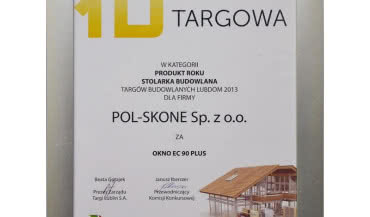 Okno EC 90 PLUS firmy POL-SKONE produktem roku 2013